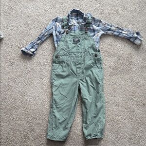 OshKosh B'gosh Green Plaid Overalls Set